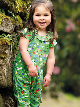 Frugi Girl's Esther Short Sleeve Romper in Green/Multi