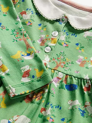 Baby Boden Kids Long Sleeve Jersey Collared Dress in Green/Fountain Spring Time