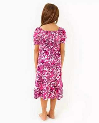 Lilly Pulitzer Girls Mini Jilly Sleeved Midi Dress in Flower Bloom
