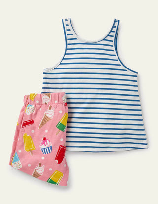 Mini Boden Fun Pocket Pyjama Set Pink Lemonade Ice Cream Spot