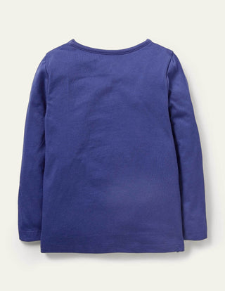 Mini Boden Girl's Superstitch T-shirt in Starboard Blue Unicorn (Slightly Defect)