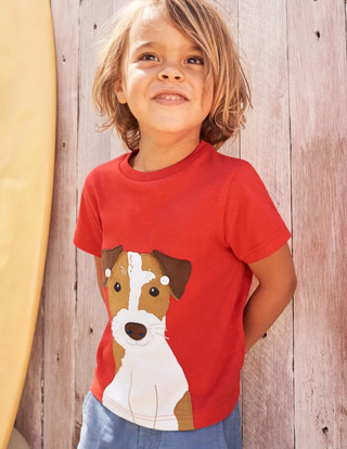 Mini Boden Boy's Stick-On Applique T-shirt in Strawberry Tart Red Sprout (Slightly Defect)