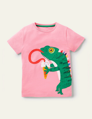 Mini Boden Front & Back Applique T-shirt Pink Lemonade Chameleon (Slightly Defect)