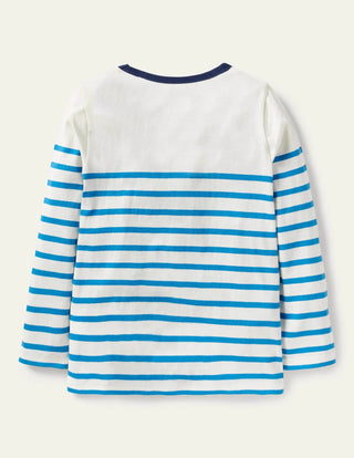 Mini Boden Boy's Breton Top in Weather Ivory/Moroccan Blue (Slightly Defect)