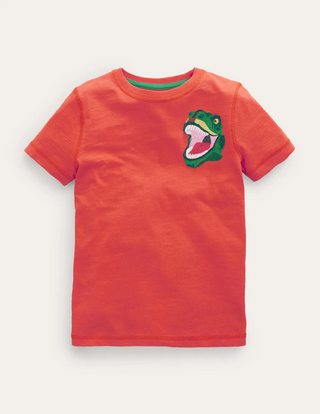 Mini Boden Boy's Washed Superstitch T-shirt in Mandarin Orange Dinosaur (Slightly Defect)