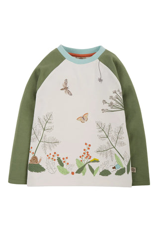 Frugi Boy's Kew Gardens Alfie Raglan Top in Soft White Mixed