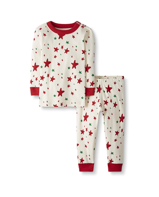 Kids Star Print Pyjama Set in Ivory Red MIX