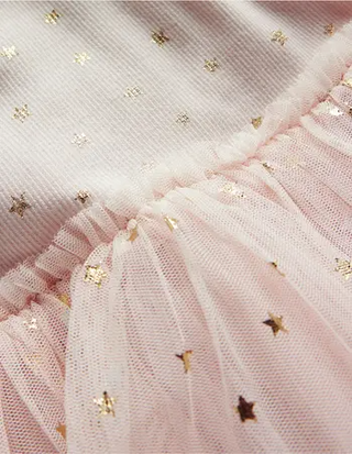 Mini Boden Girl's Rose Twirly Tulle Dress in Sandpiper Gold Star