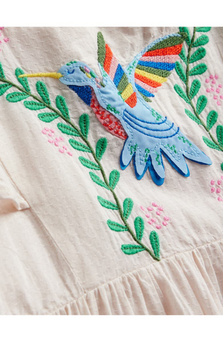 Mini Boden Girls' Flutter-Sleeve Applique Dress in Vanilla Pod (Imperfect)