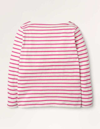 Mini Boden Girl's Long Sleeve Festive Breton Applique T-Shirt in Ivory/Pink (Slightly Defect)