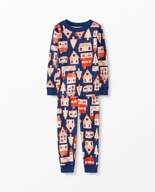 Kids Long John Pyjama Set in Gingerbread Blue