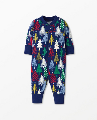 Kids Holiday Print Baby Zip Sleeper in Twinkly Trees On Navy