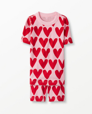 Kids Short John Pyjama Set in Hearts On Hearts