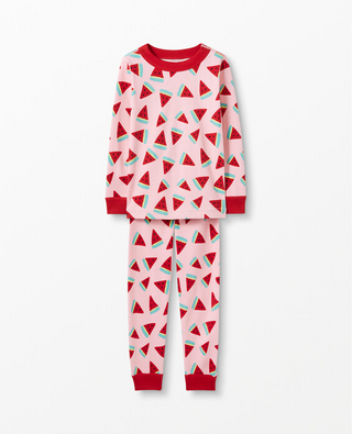 Girl's Long John Pyjama Set in Watermelons Pinks