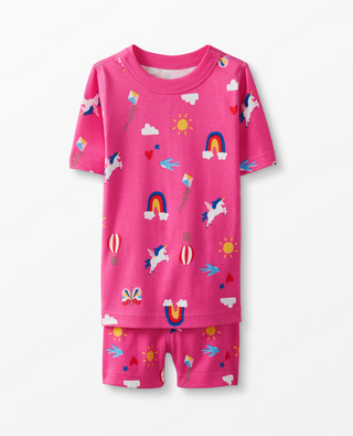 Girls Short John Printed Pyjama Set in Unicorn Flight