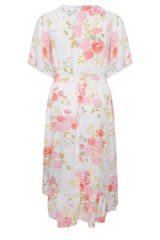 Women's Curve Floral Print Dipped Hem Midi Dress in White