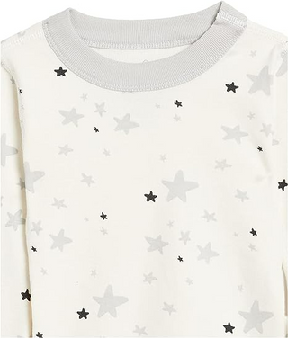 Kids Long John Pajama Set in Light Grey Stars