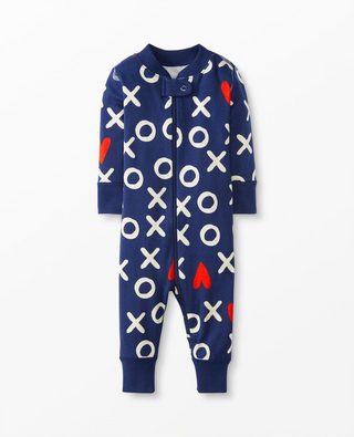 Kids Organic Cotton Baby Zip Sleeper In Hugs & Hearts On Navy