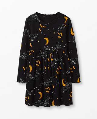 Girl's Halloween Rib Knit Dress in Midnight Stars