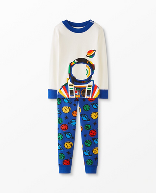 Kids Character Astronoouts Long John Pyjama Set in Ivory