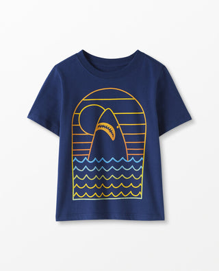 Kids Boy's Short Sleeve Graphic Printed Tee in Blue Shark