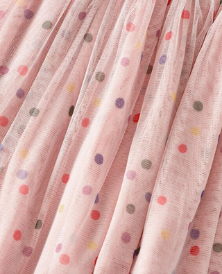 Girl's Long Sleeve Print Tulle Dress in Mini Confetti On Pink