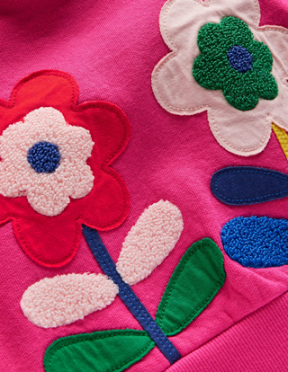 Mini Boden Girls Bobbie Appliqué Sweatshirt Raspberry Pink Flowers