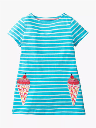 Mini Boden Girl's Stripy Applique Pocket Tunic in Corsica Blue/White (Slightly Defect)