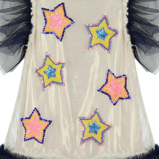 Billieblush Girls' Mesh Applique Tulle Dress in Unique Ecru