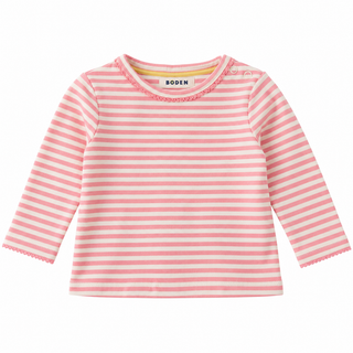 Baby Boden Girls Long Sleeve Stripe Top In Pink