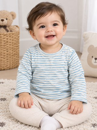 Baby Boden Long Sleeve Stripe Top In Blue