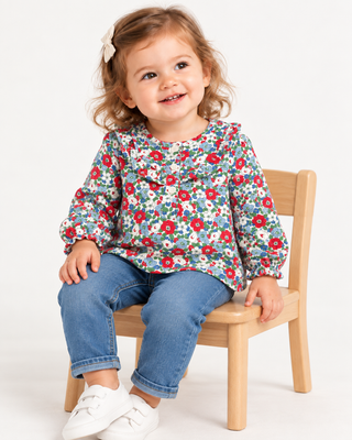 Baby Boden Girls Floral Long Sleeve Top In Ivory
