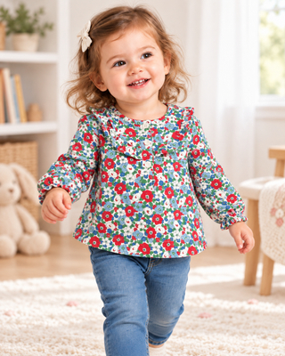Baby Boden Girls Floral Long Sleeve Top In Ivory