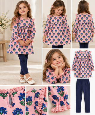 Mini Boden Girls Embroidered Tunic Set In Pink