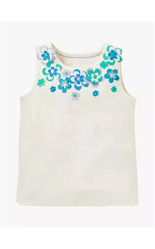 Mini Boden Girl's Flutter Flower Jersey Vest in Ivory