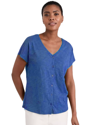 Women's Short Sleeve Studio Glass V-neck Jersey Top in Blue