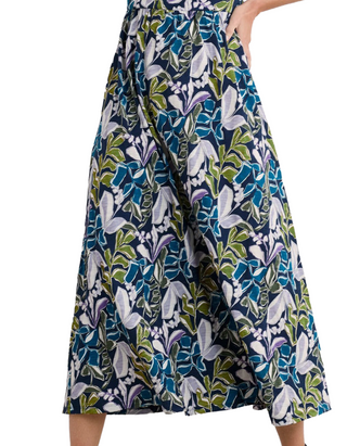 Women's Sleeveless Polmanter Dress in Linear Leaves Maritime