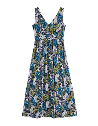 Women's Sleeveless Polmanter Dress in Linear Leaves Maritime