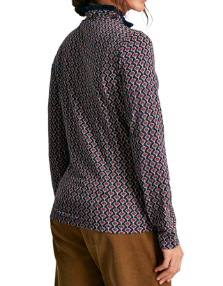 Women's Floral Long Sleeve High Neck Jersey Top in Navy