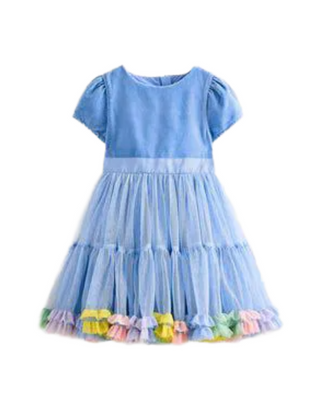 Mini Boden Girl's Beth Velvet Bodice Tulle Dress in Blue