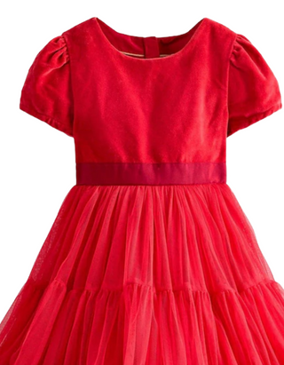 Mini Boden Girl's Beth Velvet Bodice Tulle Dress in Red