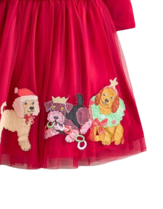 Mini Boden Girl's Christmas Velvet Tulle Applique Dress in Red
