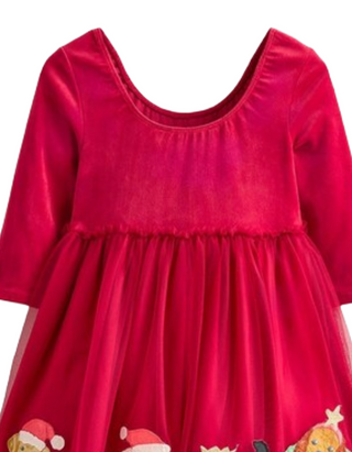 Mini Boden Girl's Christmas Velvet Tulle Applique Dress in Red