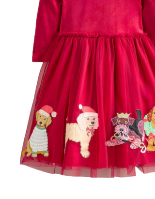 Mini Boden Girl's Christmas Velvet Tulle Applique Dress in Red