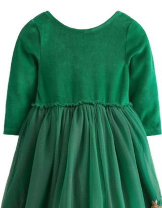 Mini Boden Girl's Velvet Tulle Applique Dress in Green