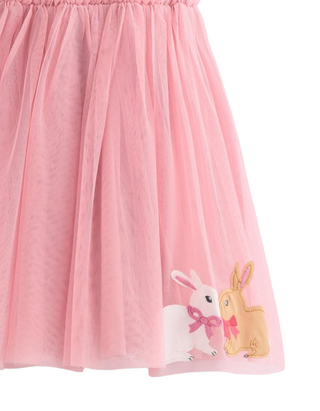 Mini Boden Girl's Ami Applique Knee Length Dress in Vintage Pink Bunnies