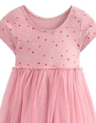 Mini Boden Girl's Ami Applique Knee Length Dress in Vintage Pink Bunnies