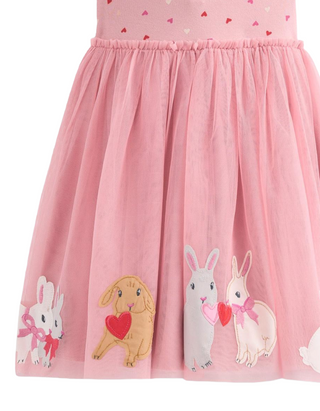 Mini Boden Girl's Ami Applique Knee Length Dress in Vintage Pink Bunnies