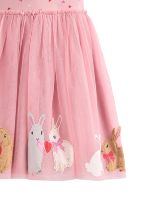Mini Boden Girl's Ami Applique Knee Length Dress in Vintage Pink Bunnies
