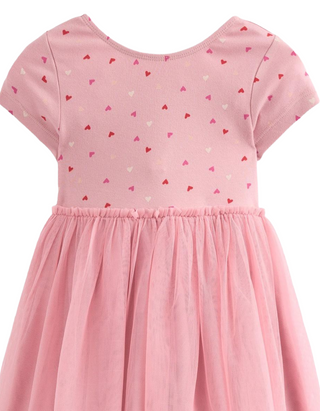 Mini Boden Girl's Ami Applique Knee Length Dress in Vintage Pink Bunnies